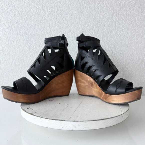 NEW Lane Boots BECCA Womens Black Wedges 6 Western Sandals Cowgirl Wooden Heels - Picture 7 of 9